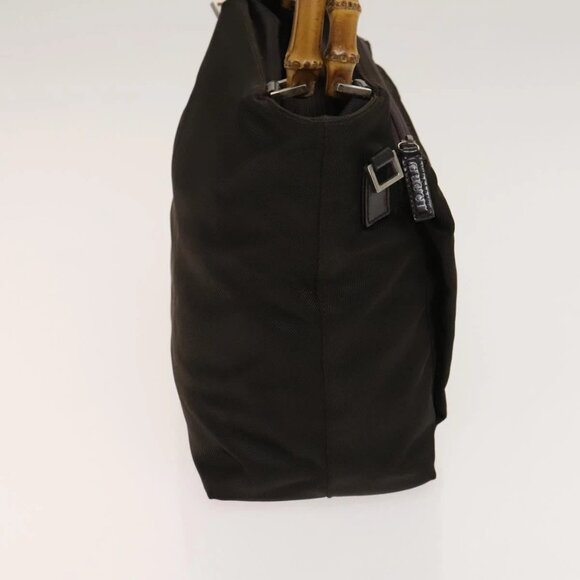 GUCCI Bamboo Hand Bag Nylon 2way Brown Silver - Picture 4 of 16